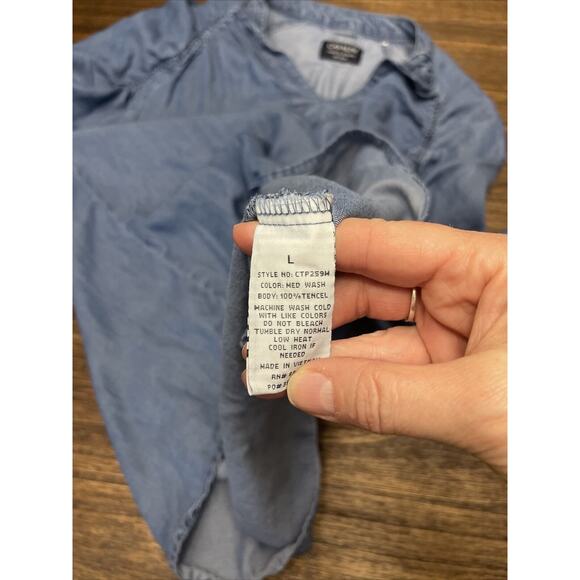 Cavalini Chambray Collections Women’s Blouse 3/4 Ruched Sleeve High Low Large - Picture 8 of 8